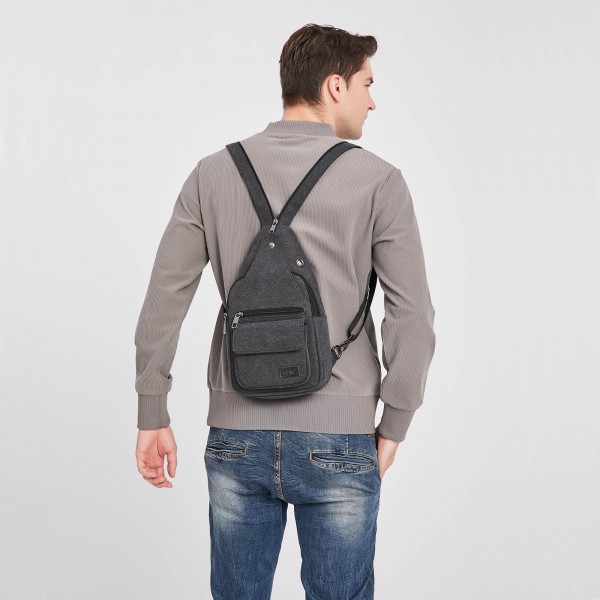 EQ2028 - Kono Casual Canvas Single Strap Sling Backpack - Black